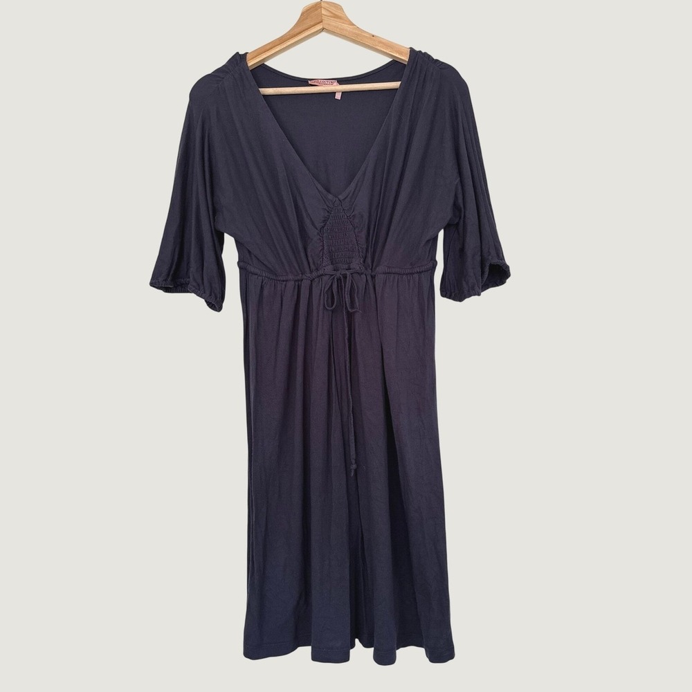 Vintage Juicy Couture Dress 90s Y2K Navy Blue Modal Empire Waist Smocked Large